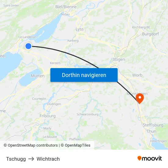 Tschugg to Wichtrach map