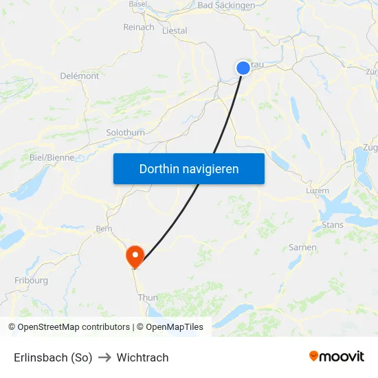 Erlinsbach (So) to Wichtrach map