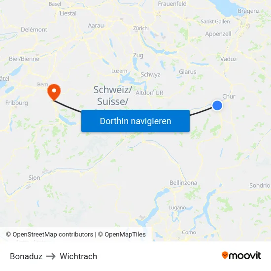 Bonaduz to Wichtrach map