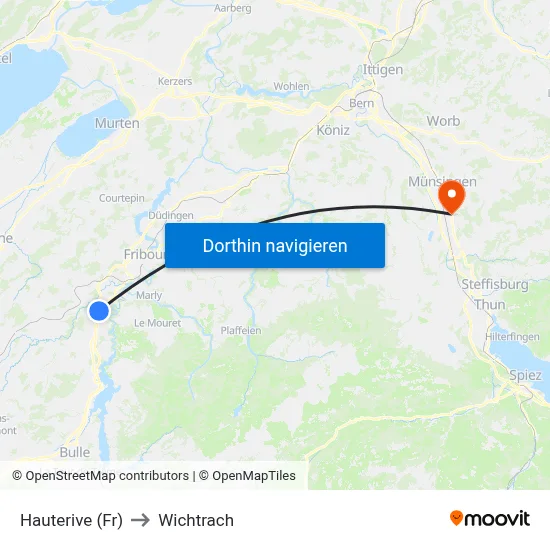 Hauterive (Fr) to Wichtrach map