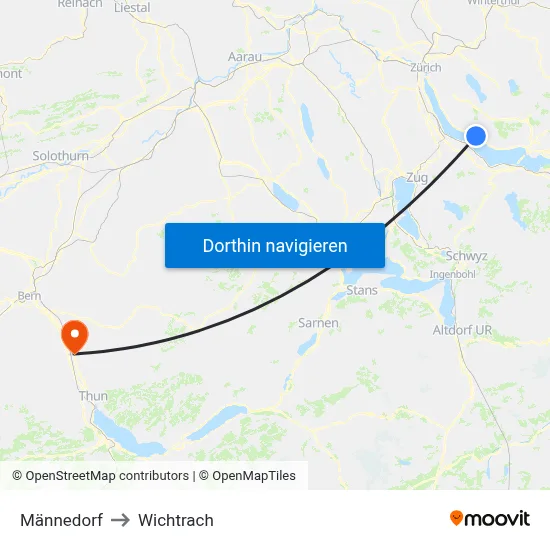 Männedorf to Wichtrach map