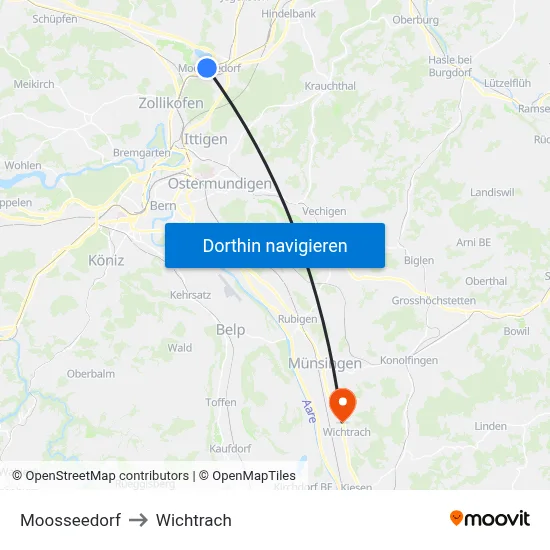 Moosseedorf to Wichtrach map