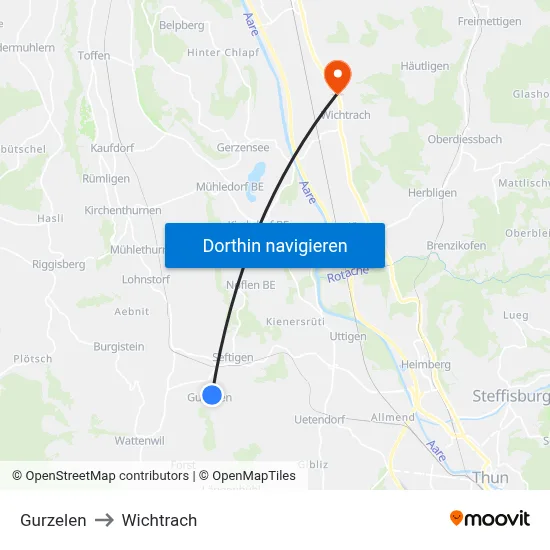 Gurzelen to Wichtrach map