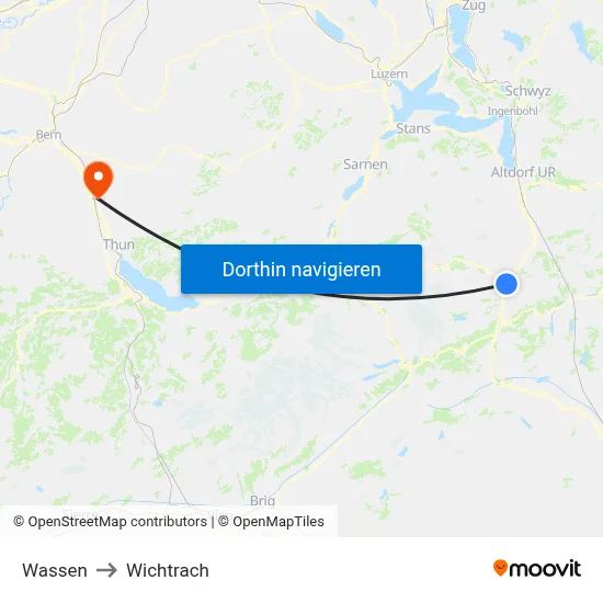 Wassen to Wichtrach map