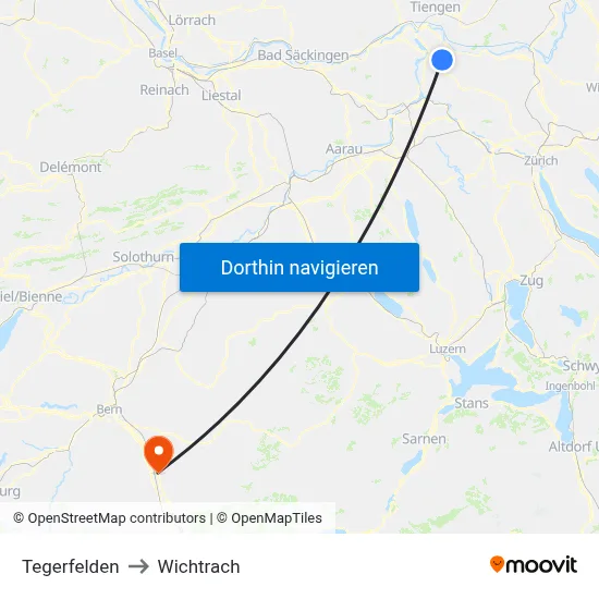 Tegerfelden to Wichtrach map