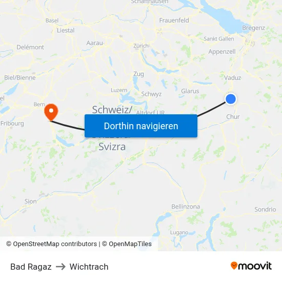 Bad Ragaz to Wichtrach map