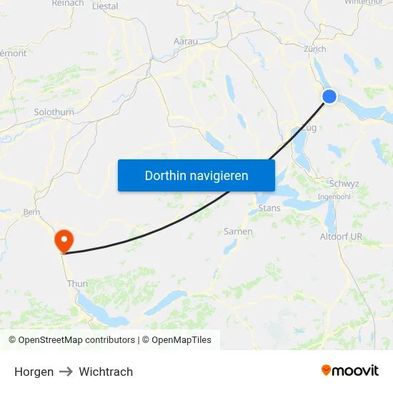 Horgen to Wichtrach map