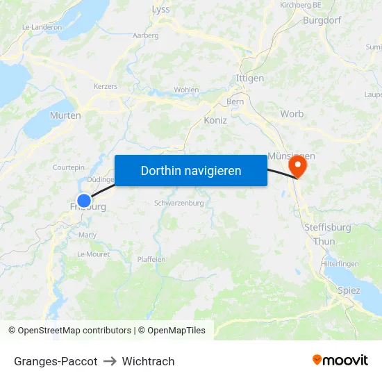 Granges-Paccot to Wichtrach map