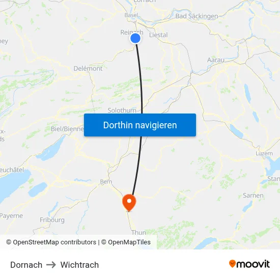 Dornach to Wichtrach map