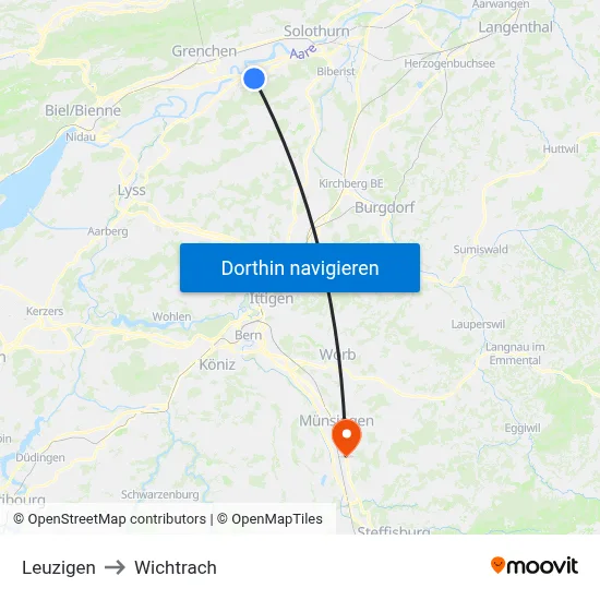 Leuzigen to Wichtrach map