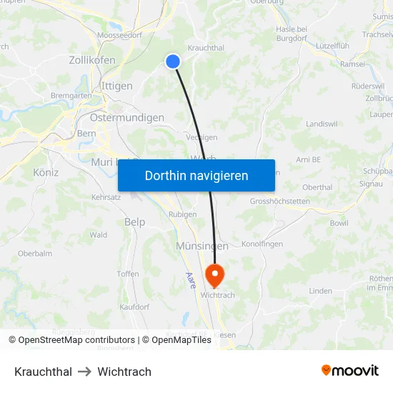 Krauchthal to Wichtrach map