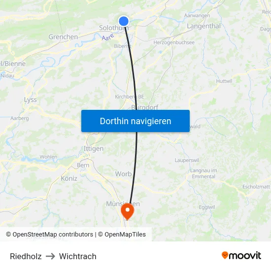 Riedholz to Wichtrach map