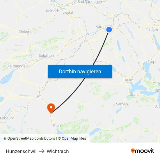 Hunzenschwil to Wichtrach map