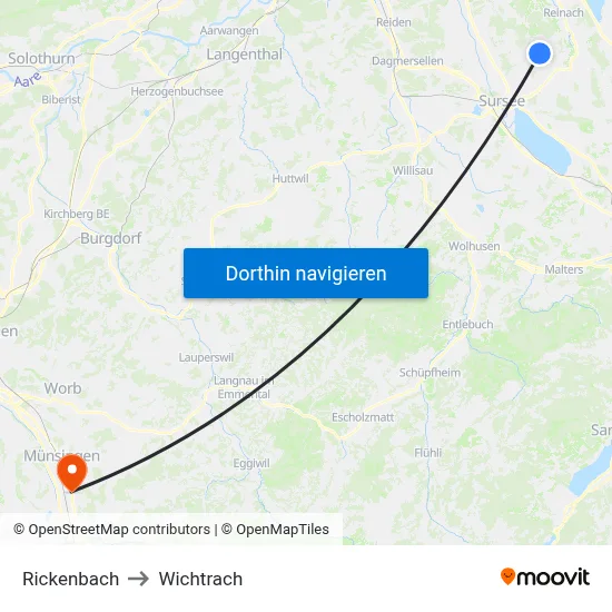 Rickenbach to Wichtrach map