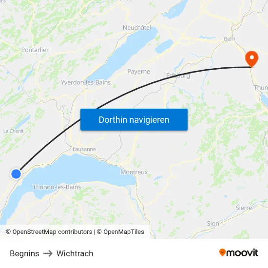 Begnins to Wichtrach map