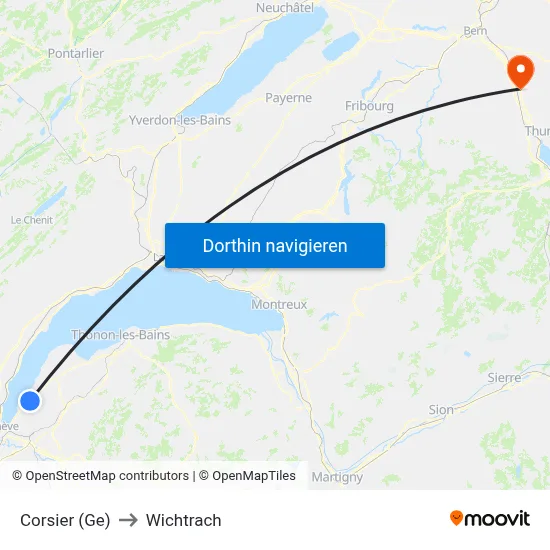 Corsier (Ge) to Wichtrach map