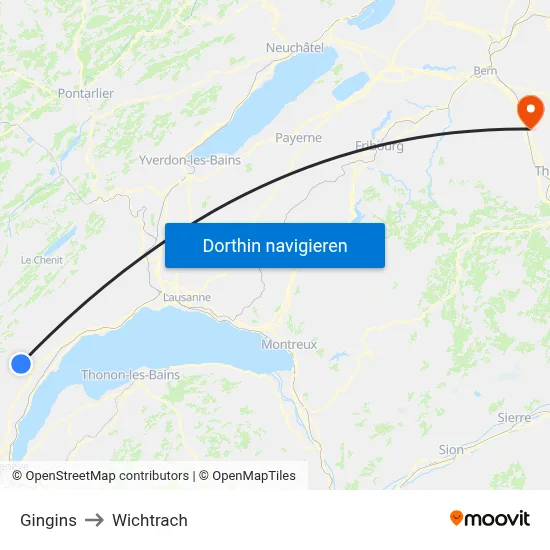 Gingins to Wichtrach map