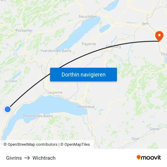 Givrins to Wichtrach map