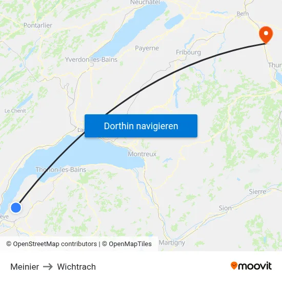 Meinier to Wichtrach map