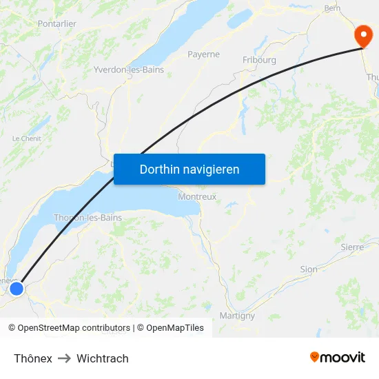 Thônex to Wichtrach map