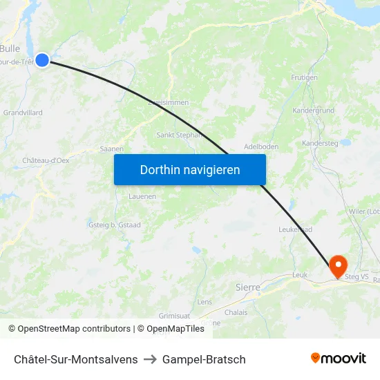 Châtel-Sur-Montsalvens to Gampel-Bratsch map
