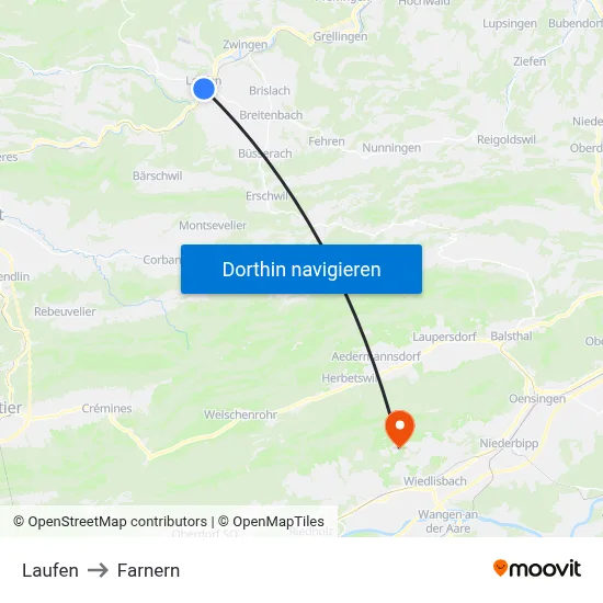 Laufen to Farnern map