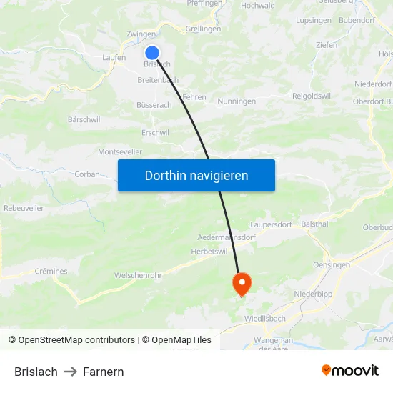 Brislach to Farnern map