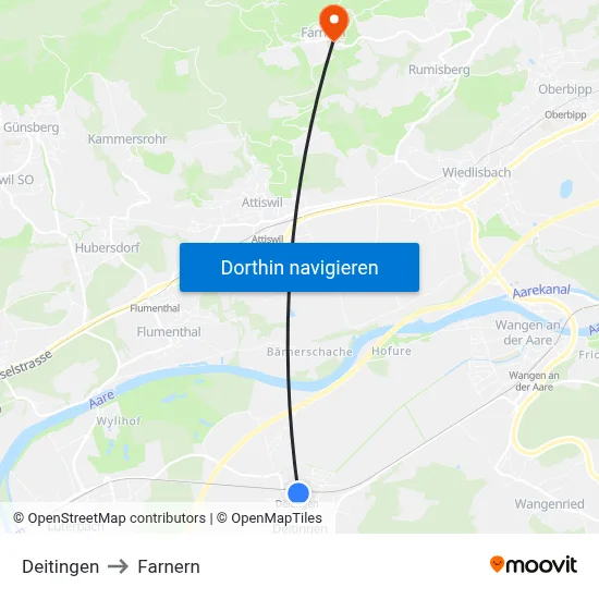 Deitingen to Farnern map