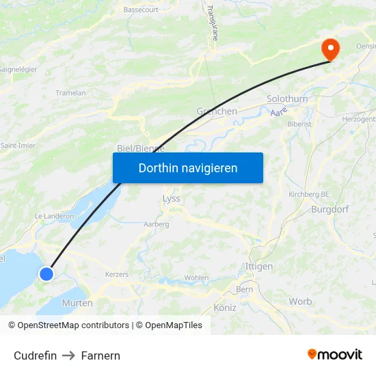 Cudrefin to Farnern map