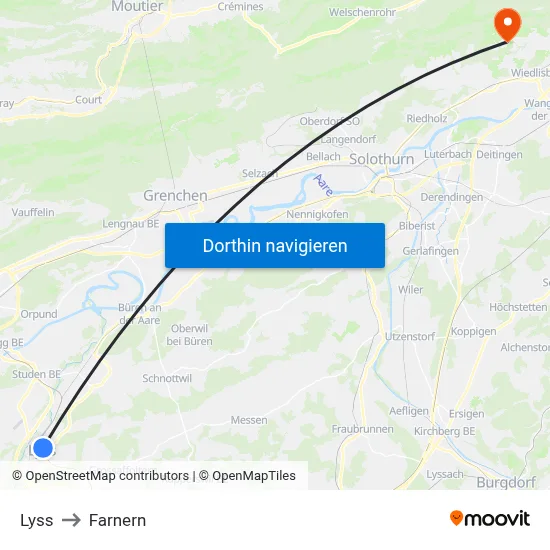 Lyss to Farnern map