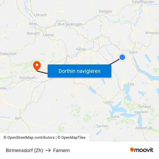 Birmensdorf (Zh) to Farnern map