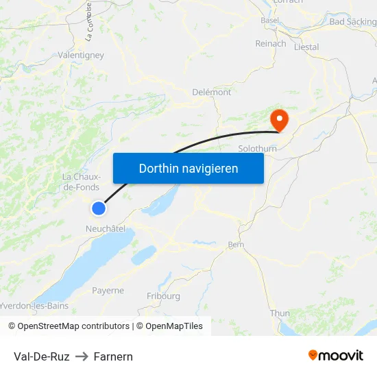 Val-De-Ruz to Farnern map