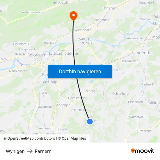Wynigen to Farnern map