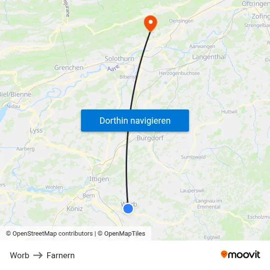Worb to Farnern map