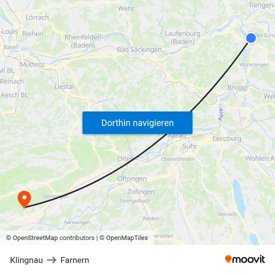 Klingnau to Farnern map
