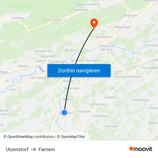 Utzenstorf to Farnern map
