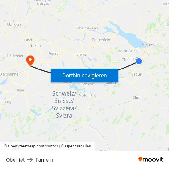 Oberriet to Farnern map