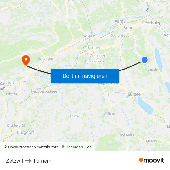 Zetzwil to Farnern map