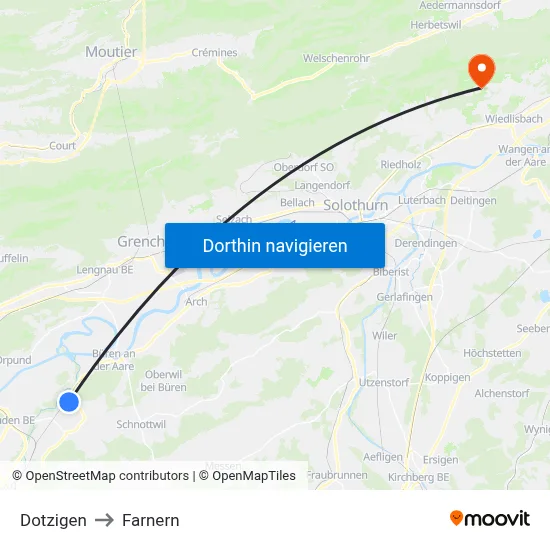 Dotzigen to Farnern map