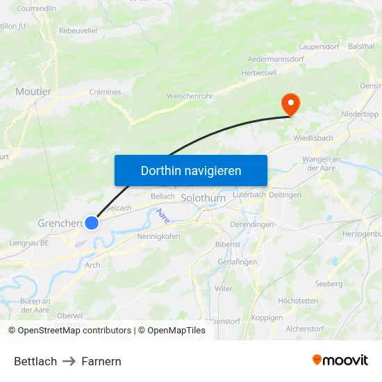 Bettlach to Farnern map