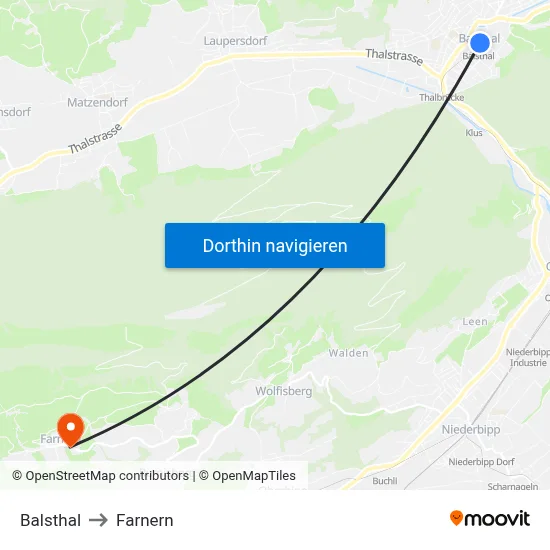 Balsthal to Farnern map