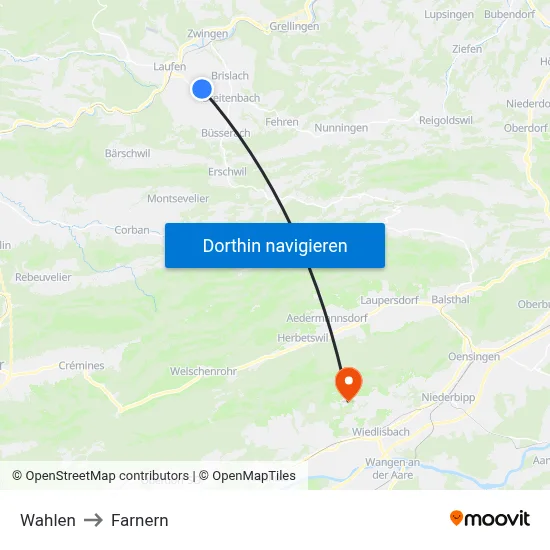 Wahlen to Farnern map