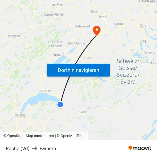 Roche (Vd) to Farnern map