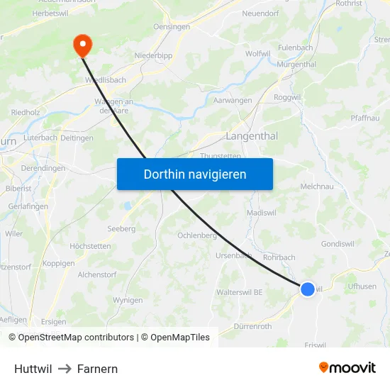 Huttwil to Farnern map