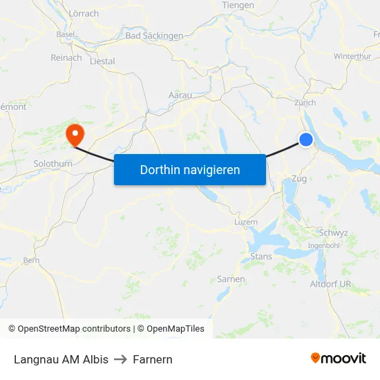 Langnau AM Albis to Farnern map