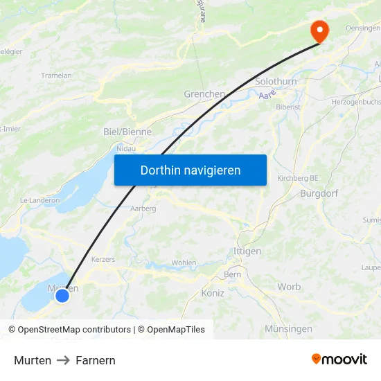 Murten to Farnern map
