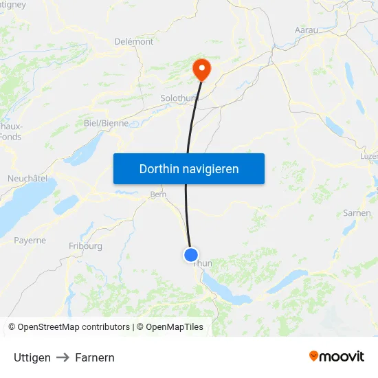 Uttigen to Farnern map