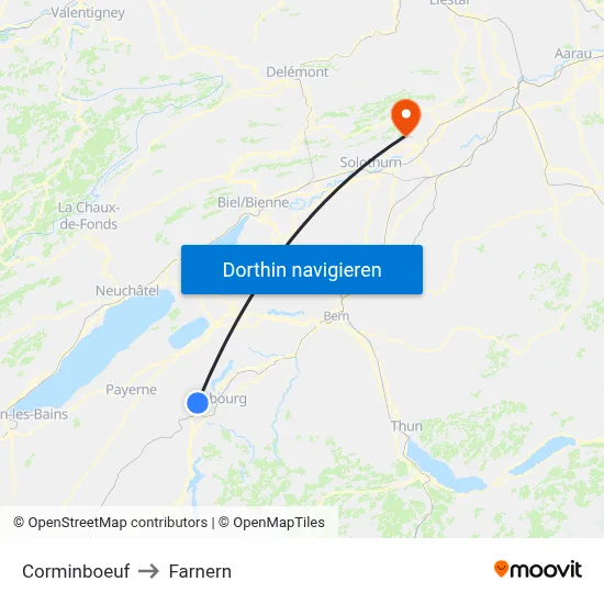 Corminboeuf to Farnern map