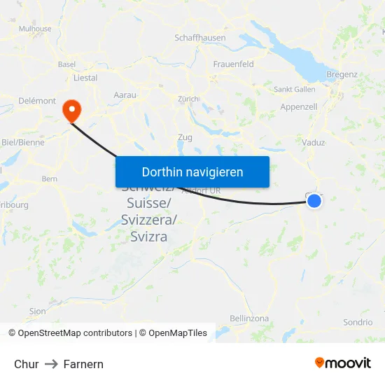 Chur to Farnern map