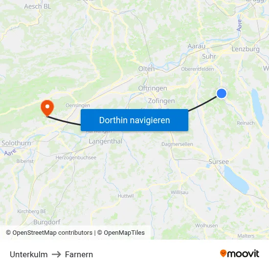Unterkulm to Farnern map